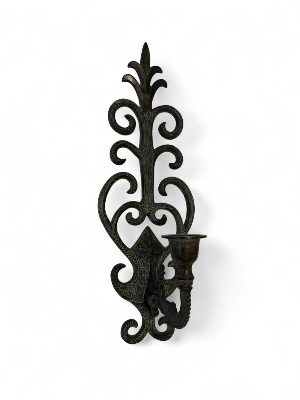 Antique-Style Black Metal Wall Sconce Candle Holder